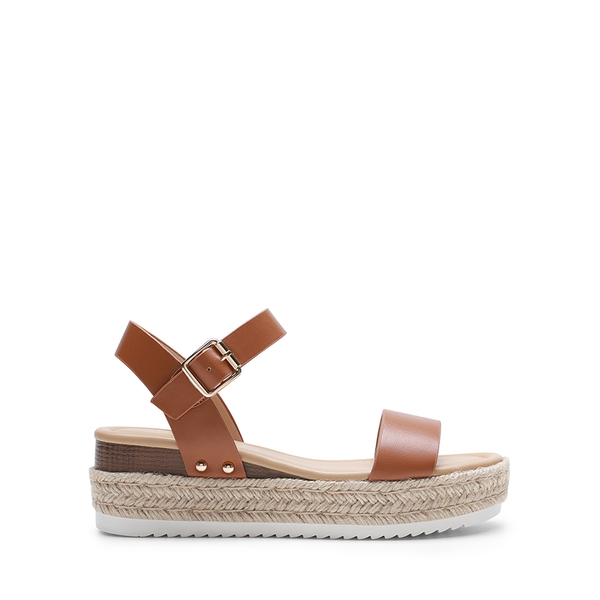 Buckle Jute Wedge Heel Sandals - BROWN - 1