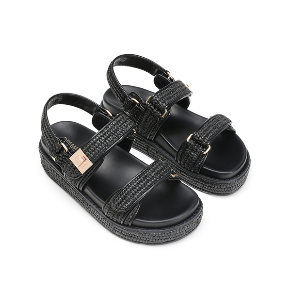Comfort Arch Support Platform Casual Sandals - BLACK-RAFFIA - 4