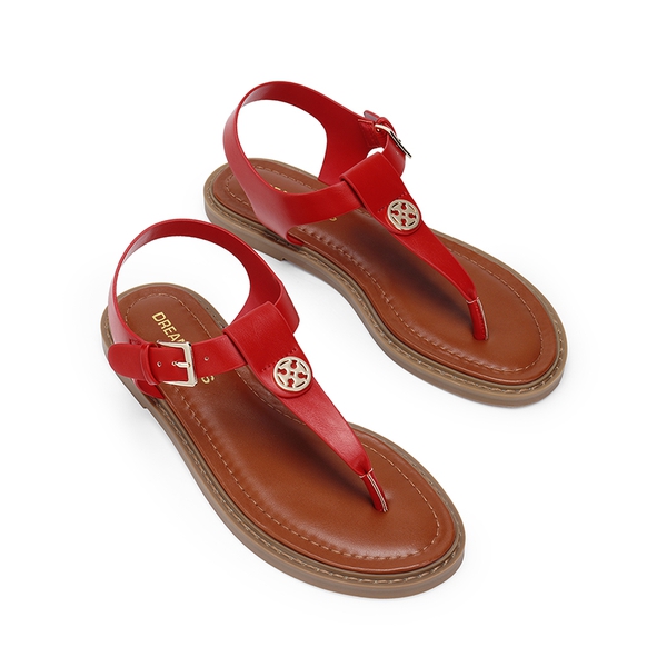 Comfortable Chic T-strap Flat Sandals - RED - 3