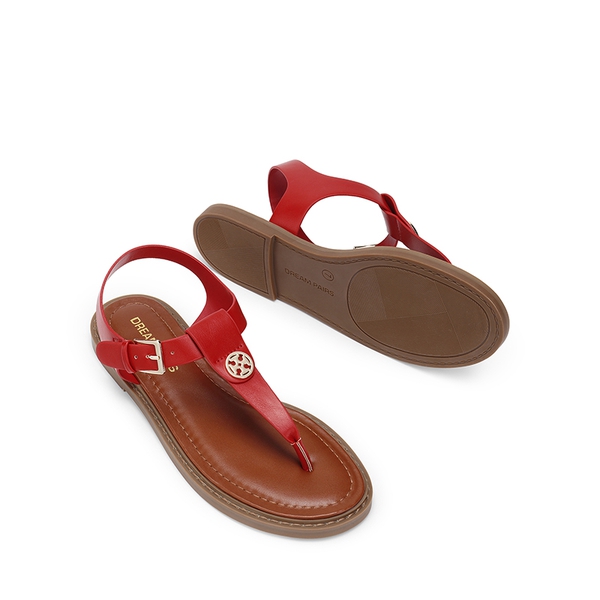 Comfortable Chic T-strap Flat Sandals - RED - 5