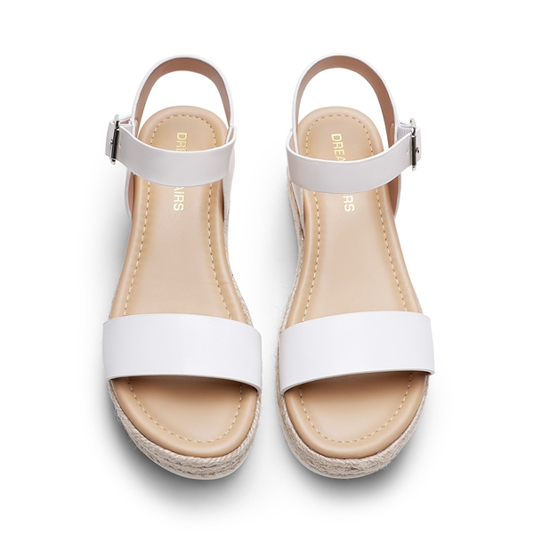 Buckle Jute Wedge Heel Sandals - WHITE - 4