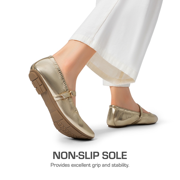 Women's Bendable Non-Slip Mary Jane Ballet Flats - GOLD - 5