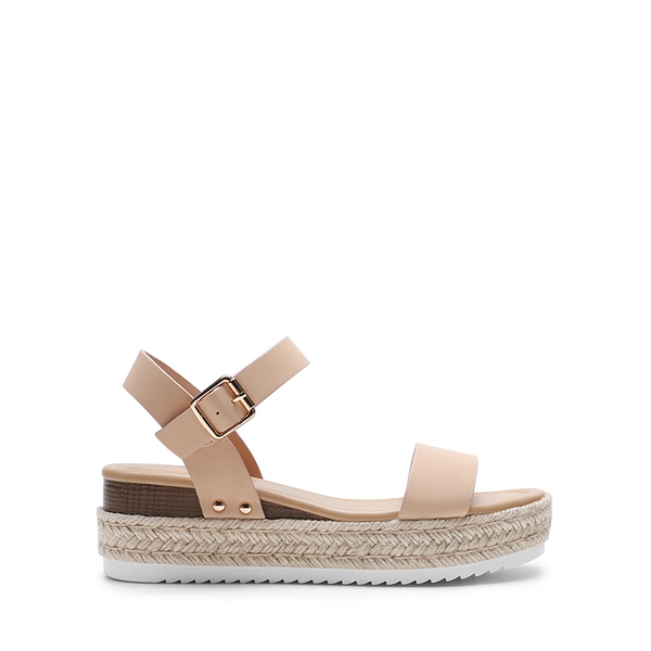 Buckle Jute Wedge Heel Sandals - NUDE - 1