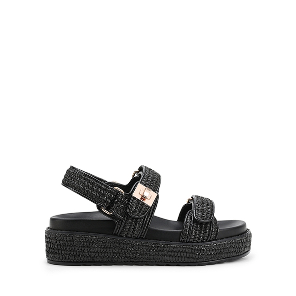 Comfort Arch Support Platform Casual Sandals - BLACK-RAFFIA - 1