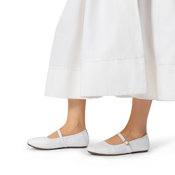 Women's Bendable Non-Slip Mary Jane Ballet Flats - WHITE - 7