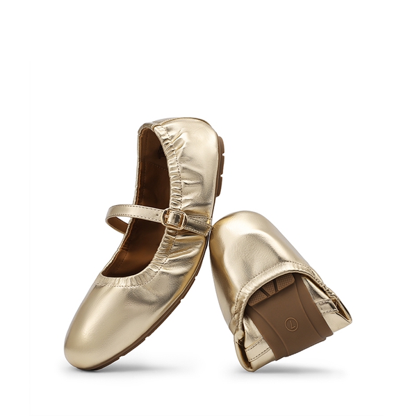 Women's Bendable Non-Slip Mary Jane Ballet Flats - GOLD -  0