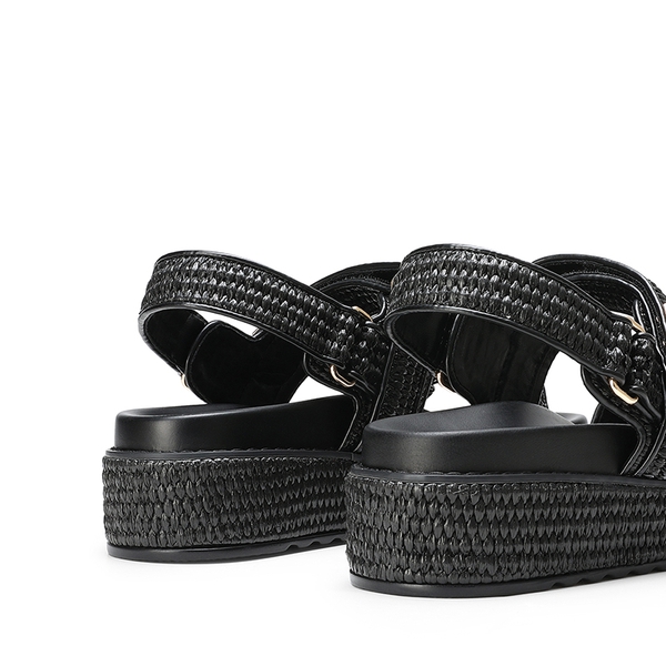 Comfort Arch Support Platform Casual Sandals - BLACK-RAFFIA - 5