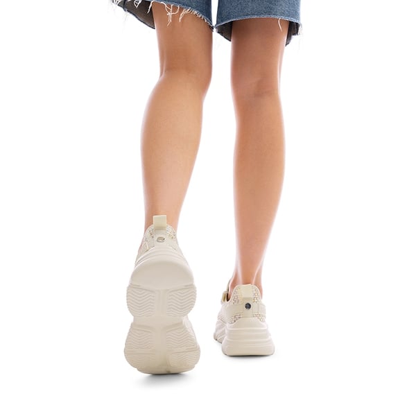 Women's Lightweight Mesh Lining Knit Sneakers - BEIGE/RAINBOW - 5