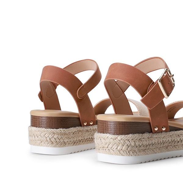 Buckle Jute Wedge Heel Sandals - BEIGE/TAN - 2