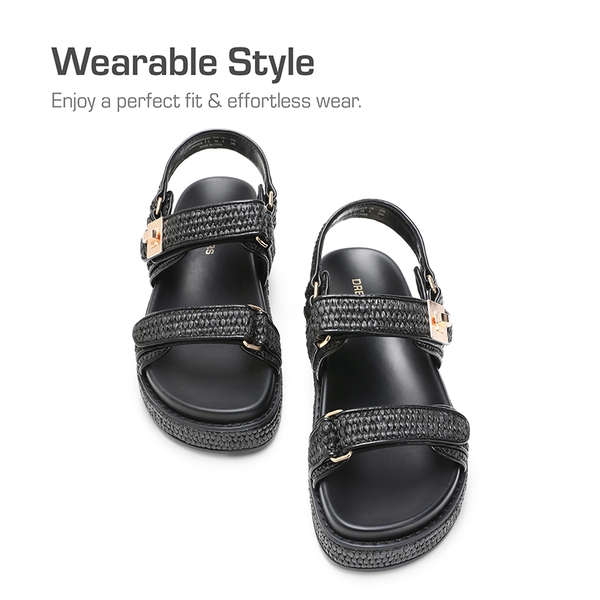 Comfort Arch Support Platform Casual Sandals - BLACK-RAFFIA - 2