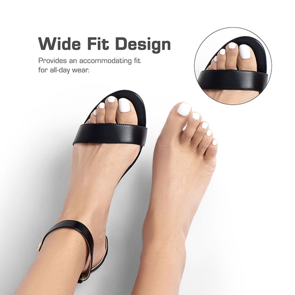 Wide-Toe Ankle Strap Low Wedge Sandals - BLACK - 2