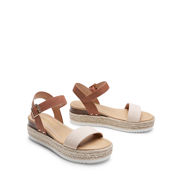 Buckle Jute Wedge Heel Sandals - BEIGE/TAN - 3
