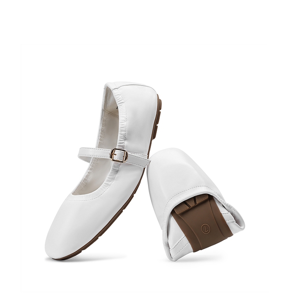 Women's Bendable Non-Slip Mary Jane Ballet Flats - WHITE -  0