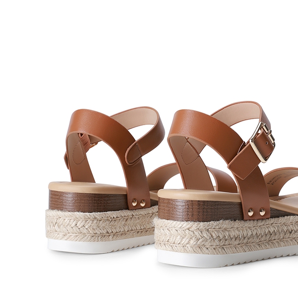 Buckle Jute Wedge Heel Sandals - BROWN - 2