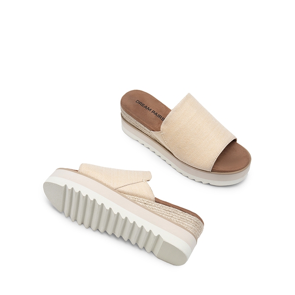 Lightweight Canvas Upper Wedge Sandals - NUDE - 3