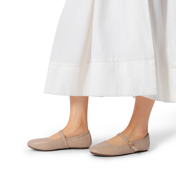 Women's Bendable Non-Slip Mary Jane Ballet Flats - NUDE - 7