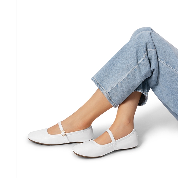 Women's Bendable Non-Slip Mary Jane Ballet Flats - WHITE - 6