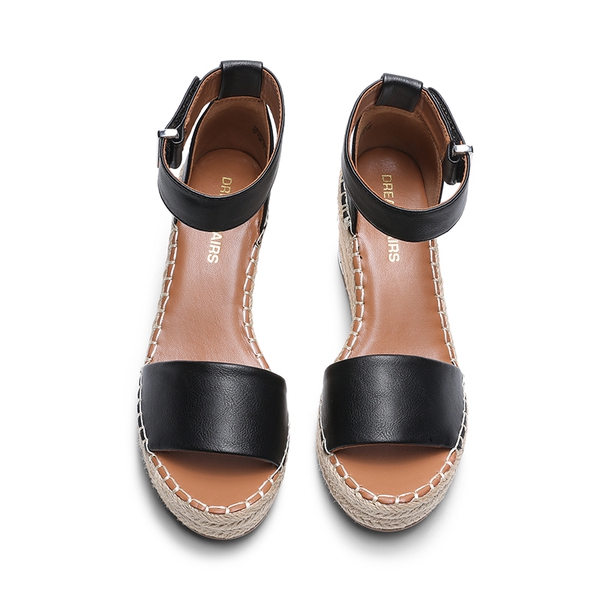 Adjustable Ankle Strap Espadrille Platform Sandals - BLACK - 3