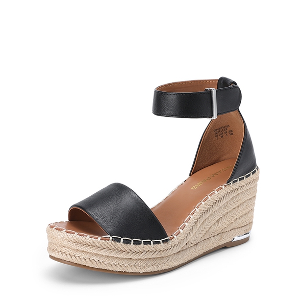 Adjustable Ankle Strap Espadrille Platform Sandals - BLACK -  0