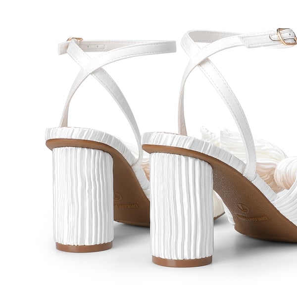 Ankle Strap Bow Block Heel Sandals - WHITE - 3