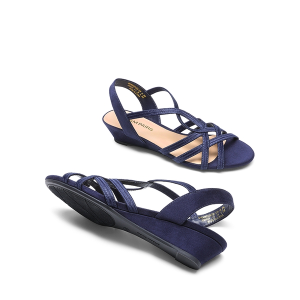 Slip-On Chic Strappy Wedge Sandals - NAVY - 4