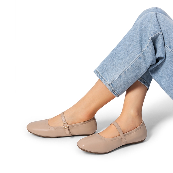 Women's Bendable Non-Slip Mary Jane Ballet Flats - NUDE - 6