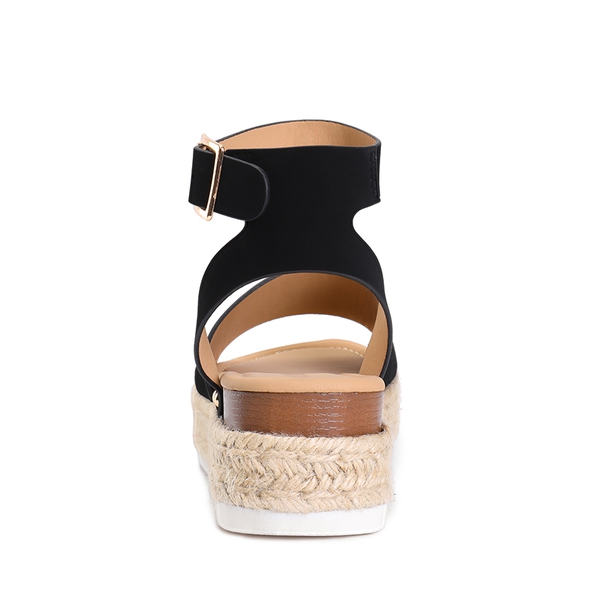 Wide-Toe Wedge Platform Espadrille Sandals - BLACK - 3
