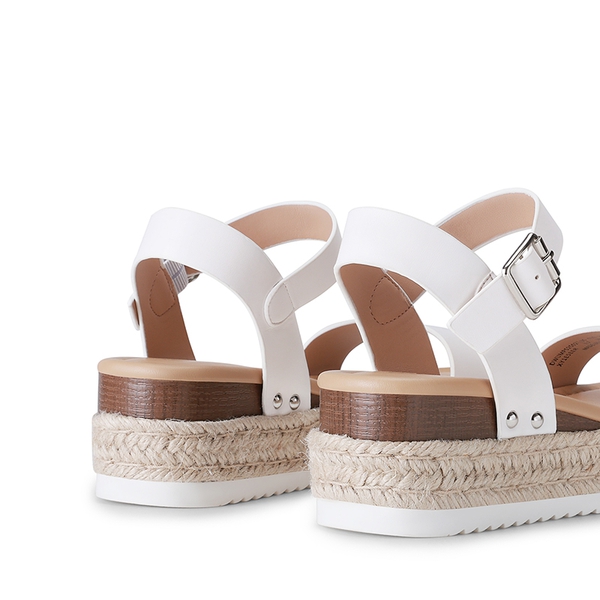 Buckle Jute Wedge Heel Sandals - WHITE - 2