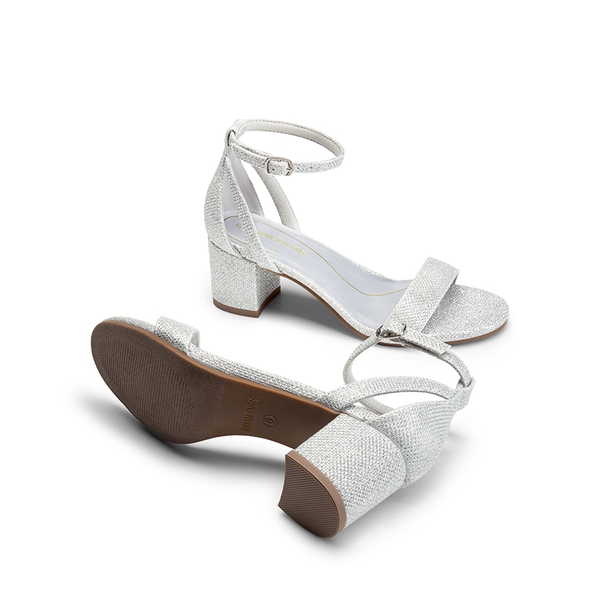 Women’s Classic One-Strap Heeled Sandals - SILVER-GLITTER - 2