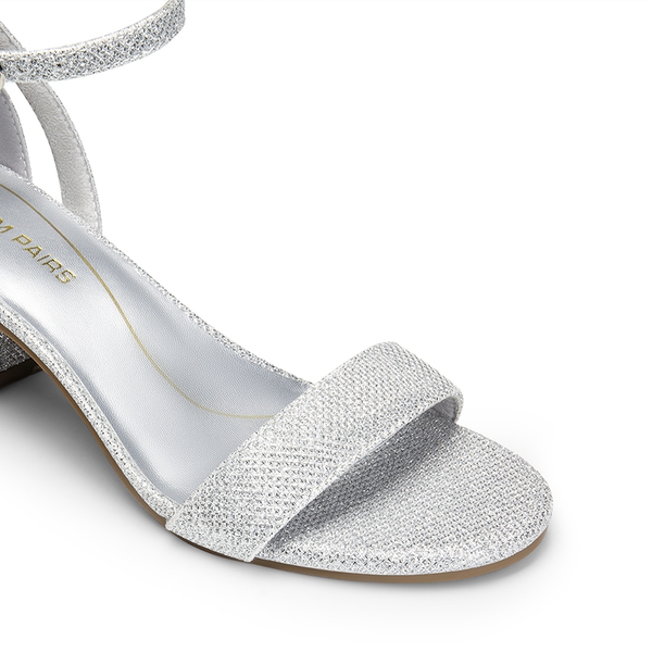 Women’s Classic One-Strap Heeled Sandals - SILVER-GLITTER - 4