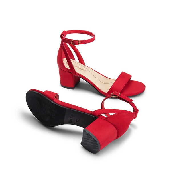 Women’s Classic One-Strap Heeled Sandals - RED - 2