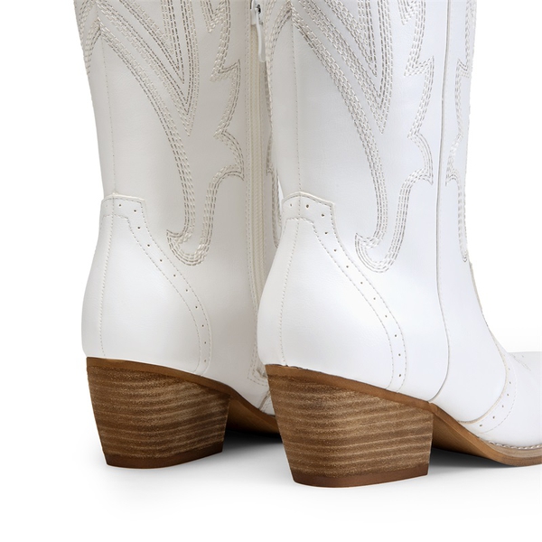 Women’s Mid Heel Western Style Boots - WHITE - 4