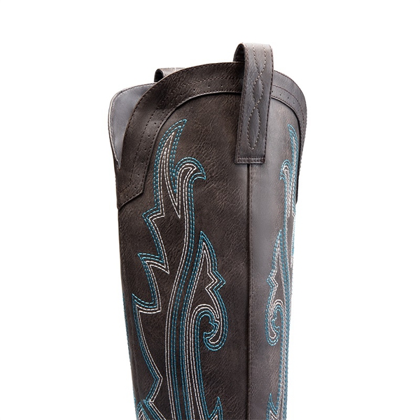 Women’s Mid Heel Western Style Boots - BROWN - 5