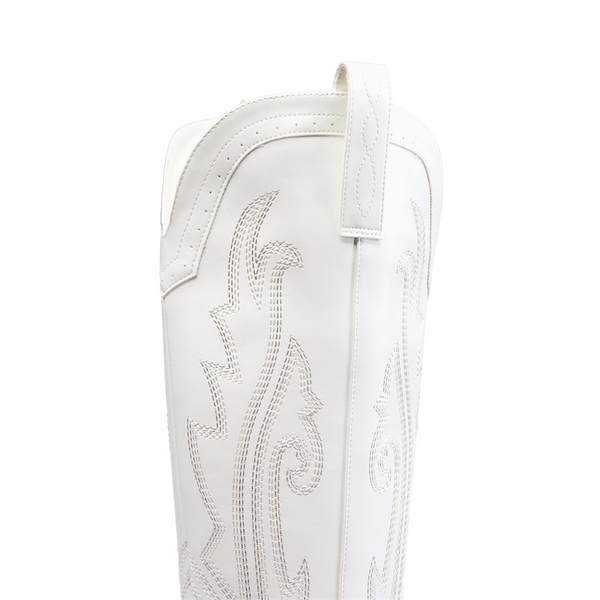 Women’s Mid Heel Western Style Boots - WHITE - 5