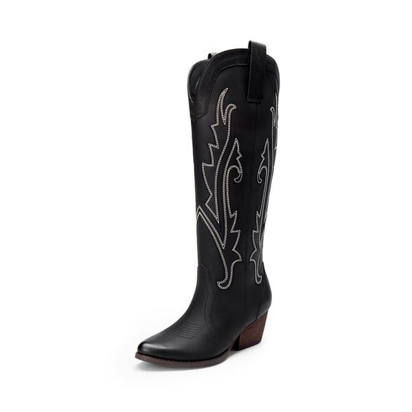 Women’s Mid Heel Western Style Boots - BLACK -  0