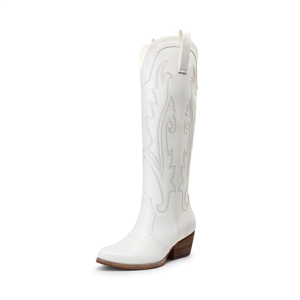 Women’s Mid Heel Western Style Boots - WHITE -  0