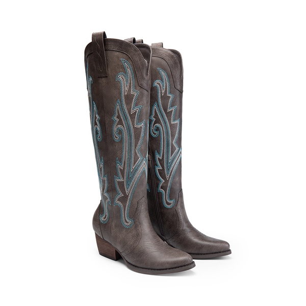 Women’s Mid Heel Western Style Boots - BROWN - 2