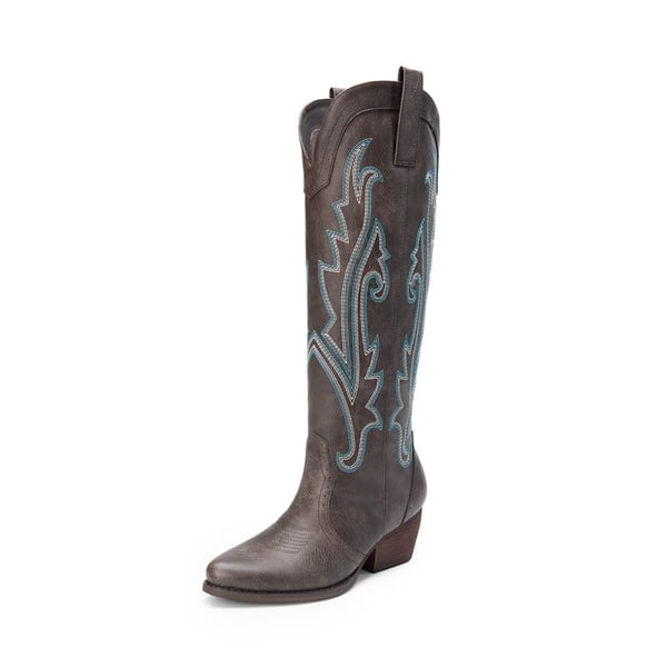 Women’s Mid Heel Western Style Boots - BROWN -  0