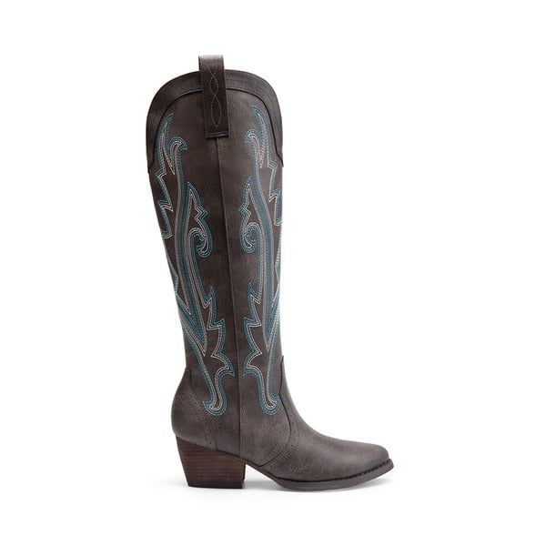 Women’s Mid Heel Western Style Boots - BROWN - 1