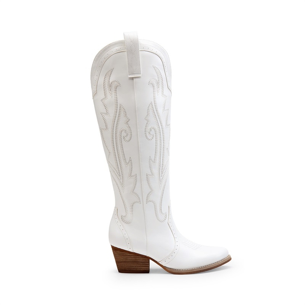 Women’s Mid Heel Western Style Boots - WHITE - 1