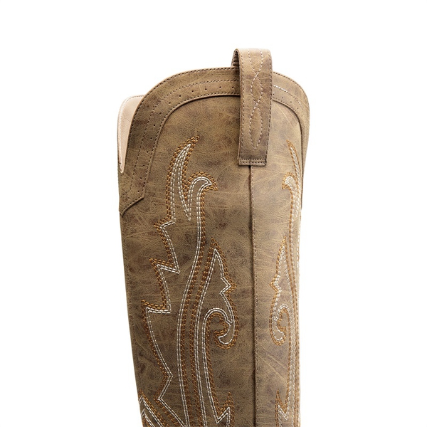 Women’s Mid Heel Western Style Boots - TAN - 5