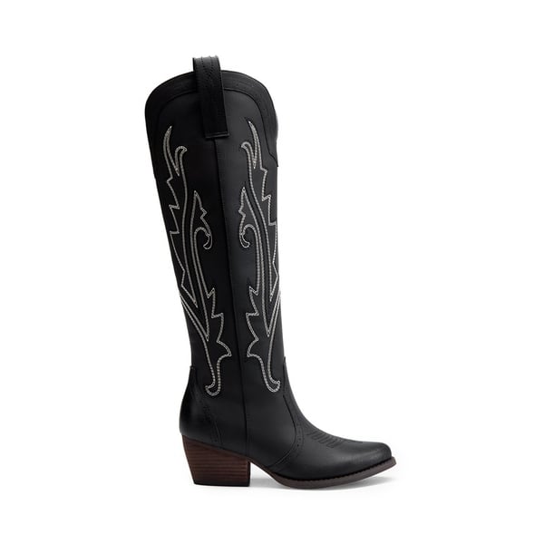 Women’s Mid Heel Western Style Boots - BLACK - 1