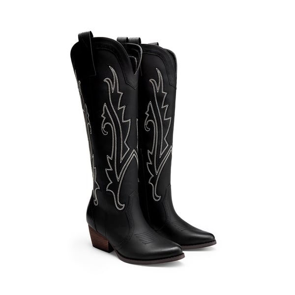 Women’s Mid Heel Western Style Boots - BLACK - 2