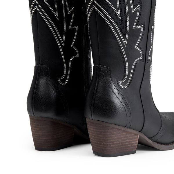 Women’s Mid Heel Western Style Boots - BLACK - 4