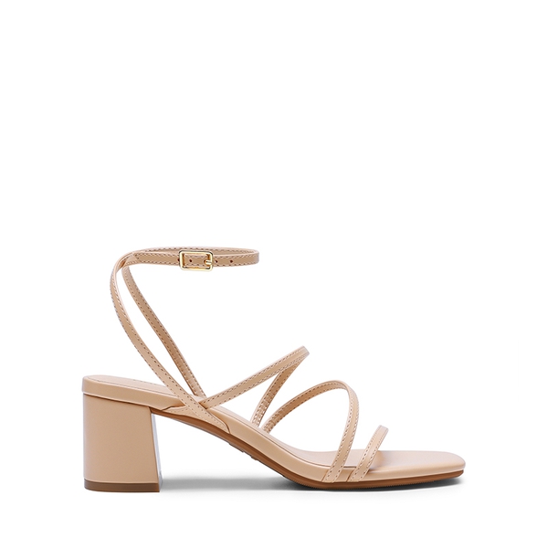 Women’s Rhinestone Strappy Block Heel Sandals - NUDE-PU - 2