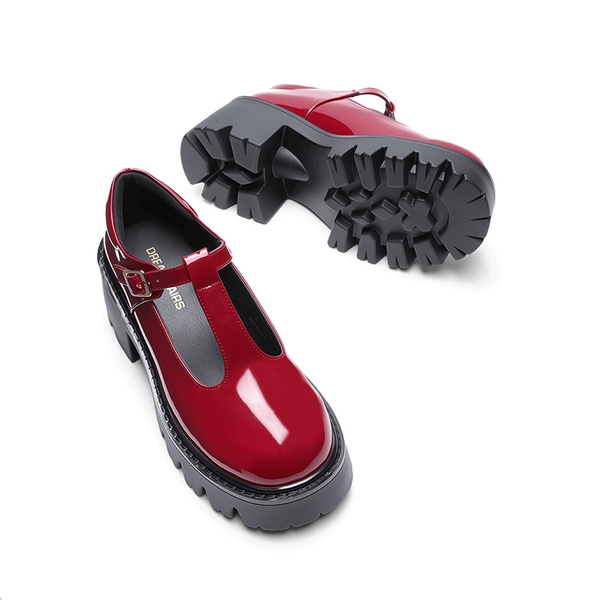 Y2K Chunky Sole Mary Jane Pumps - RED - 5
