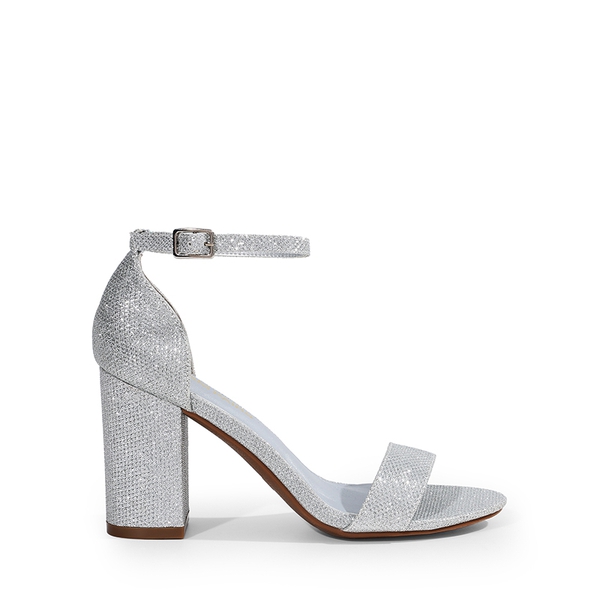 Women’s High Block Heel Dress Sandals - SILVER - 1