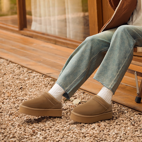 Women’s Genuine Suede Platform Slippers - CHESTNUT - 7