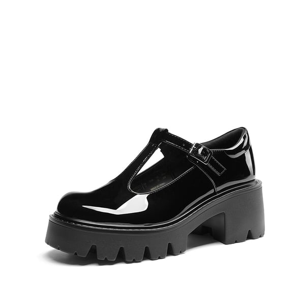 Y2K Chunky Sole Mary Jane Pumps - BLACK-PAT -  0