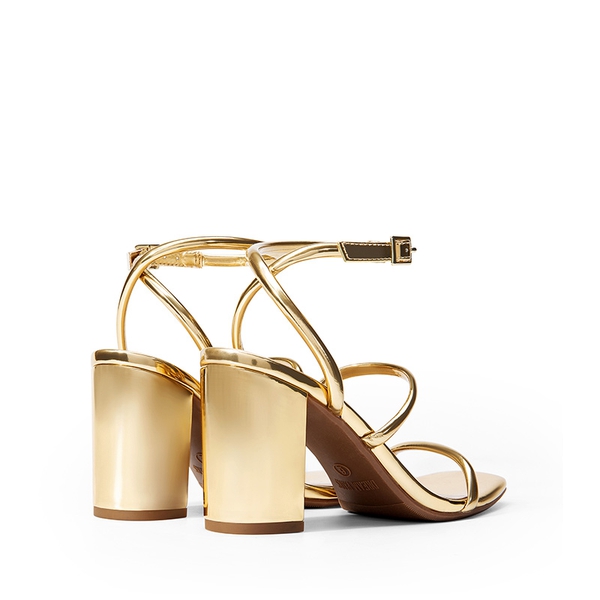 Women’s Strappy Chunky Heel Summer Sandals - GOLD-PAT - 2